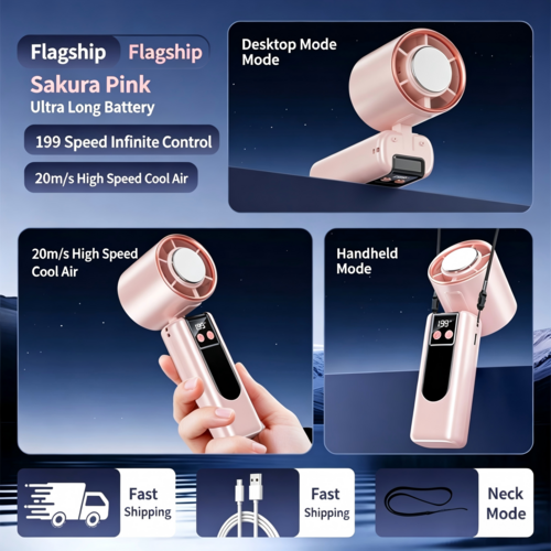 Portable Semiconductor Cooling Fan – 199 Speeds, Instant 16°C Cool Air, Foldable 3-in-1 Design